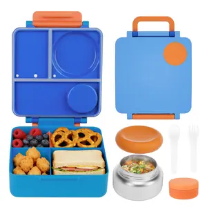 All-In-One Lunch Box Kit, Leakproof Bento Box, 8oz Vacuum Insulated Soup Jar, 4-Compartment, BPA-Free, Dishwasher Safe, School/travel, Leakproof Insulated Lunchbox