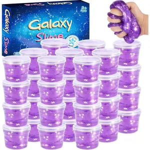 24 Pack Purple Galaxy Star Slime Cup, Galaxy Slime Party Favor for Kids Girls & Boys, Adults, Non Sticky, Wet, Super Soft, Stress & Anxiety Relief, Classroom Rewards, Goodie Bag Stuffers