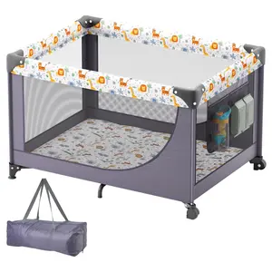 【DealsForYouDays】VEVOR Baby Playpen Travel Crib,  Quick-Folding Playpen for Baby & Toddler, Portable Baby Fence Play Yard with Wheels, Breathable Mesh & Travel Bag, Indoor/Outdoor Kids Activity Center for 0-36 Months