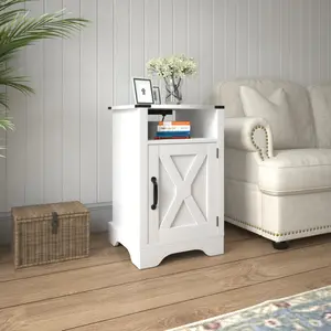 Farmhouse Nightstand Side Table Wooden Rustic End Table Tall Bedside Table with Electrical Outlets Charging Station - White
