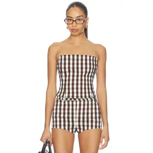 CULTNAKED Etta Bandeau Top in Gingham Brown