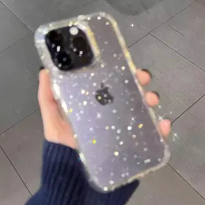 For iPhone 14 15 Pro Max Luxury Soft Silicone Clear Glitter Phone Case For IPhone 15 14 13 12 11 Pro Max 15 Plus X XS Max XR Shockproof Cover Funda
