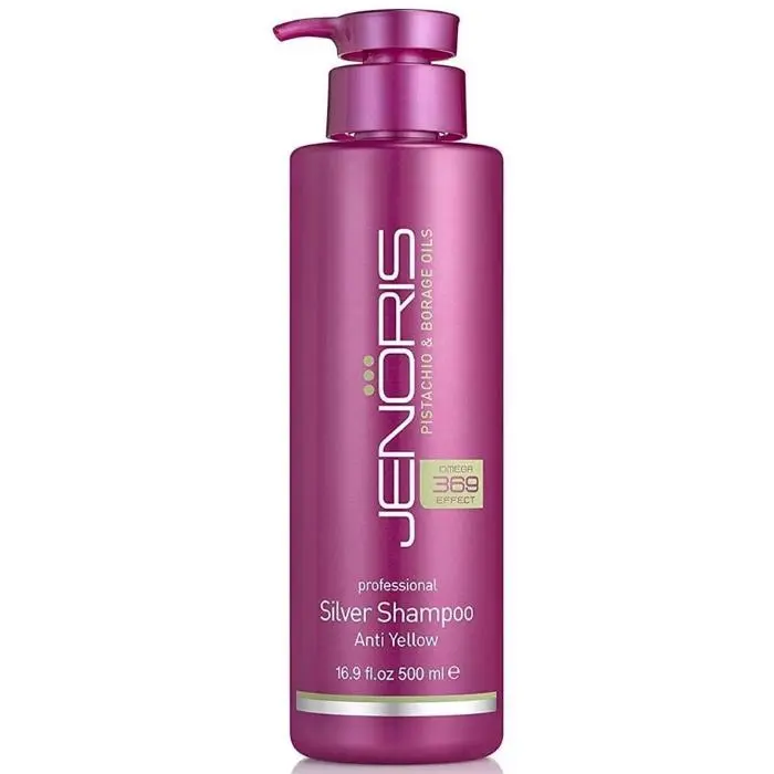 Jenoris Professional Silver Haircare Color Safe Shampoo with Pistachio & Borage Oils - Anti-Yellow Toner Cleanser for Blond, Color Treated & Grey Hair, 16.9 oz,