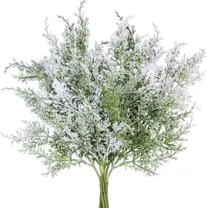 6 pc Snowy Artificial Cedar Picks Stems Frosted Artificial Cedar Spray Christmas Cedar Greenery Branches for Holiday Season Floral Arrangement Centerpiece Winter Wedding Decorations 20" Tall
