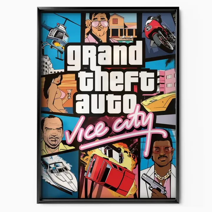 GTA Vice City Retro Poster - Grand Theft Auto Gaming Room Wall Art