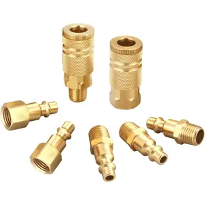 7 Pieces Air Hose Fittings Quick Connect Brass Air Coupler and Plug Kit, Industrial Type D, 1/4 Inch NPT Air Compressor Fittings - Home Improvement.