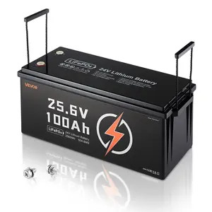VEVOR 24V 100Ah LiFePO4 Lithium Battery, Built-in 50A BMS, Deep Cycle Lithium Rechargeable Battery with Low Temperature Protection, 4000+ Cycles, Max.2560Wh, for RV, Camper, Trolling Motors, Marine