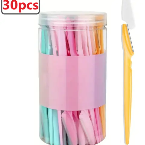 Women's 30pcs/Set Reusable Stainless Steel Eyebrow Razor Set - Portable Cosmetic Beauty Tool, Solid Blade with Safety Cover, Smooth Gentle Trimming, Fuzz-Free Brows, All Skin Types Facial Hair Remover for Adults, Practical Mother's Day Gift