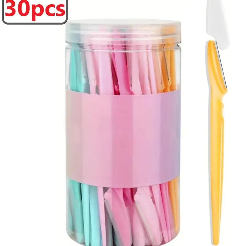 Women's 30pcs/Set Reusable Stainless Steel Eyebrow Razor Set - Portable Cosmetic Beauty Tool, Solid Blade with Safety Cover, Smooth Gentle Trimming, Fuzz-Free Brows, All Skin Types Facial Hair Remover for Adults, Practical Mother's Day Gift