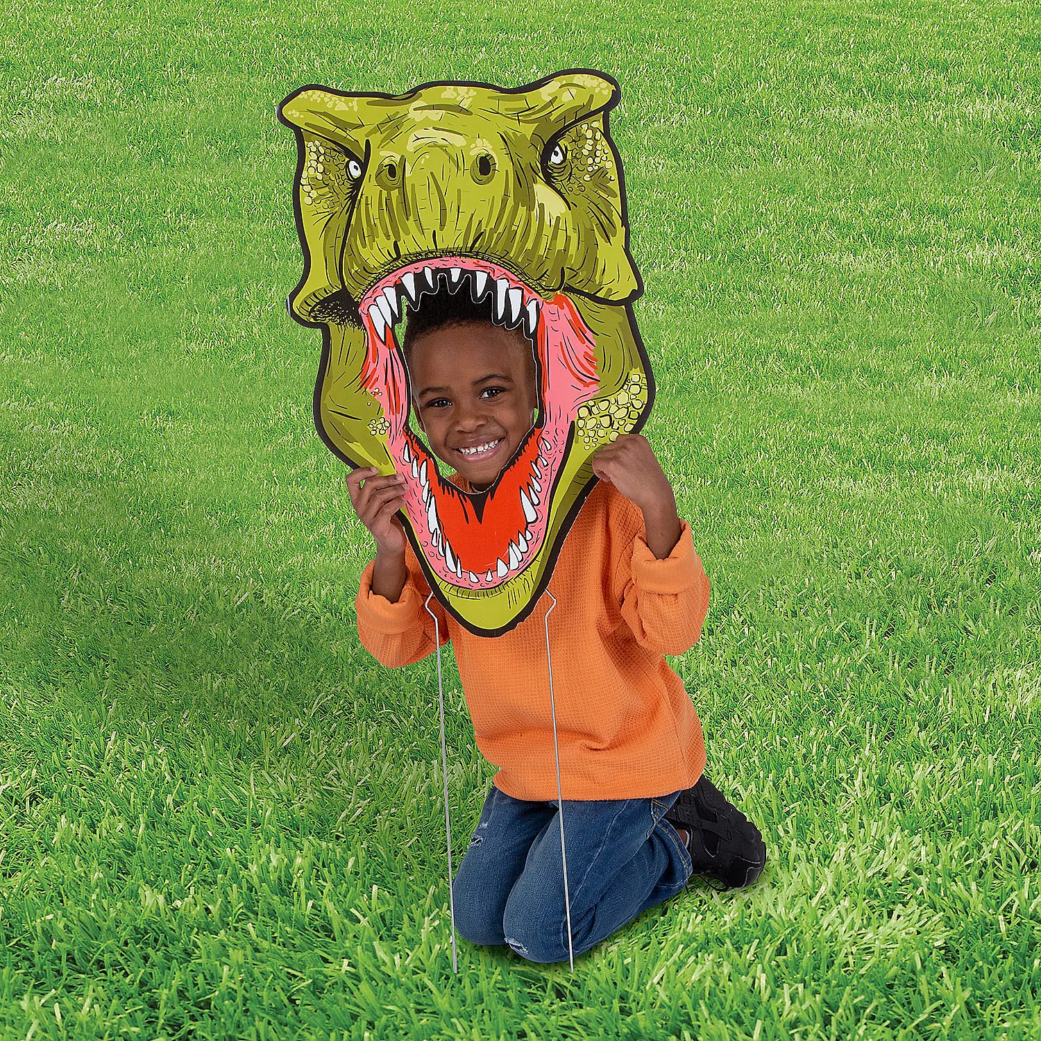 Fearsome Image Roaring Dinosaur Face Yard Sign - 15.5"x24" Corrugated Plastic Outdoor Decor, 22" Metal Stakes, Perfect Photo Booth Backdrop, Birthday Home & Party Supplies