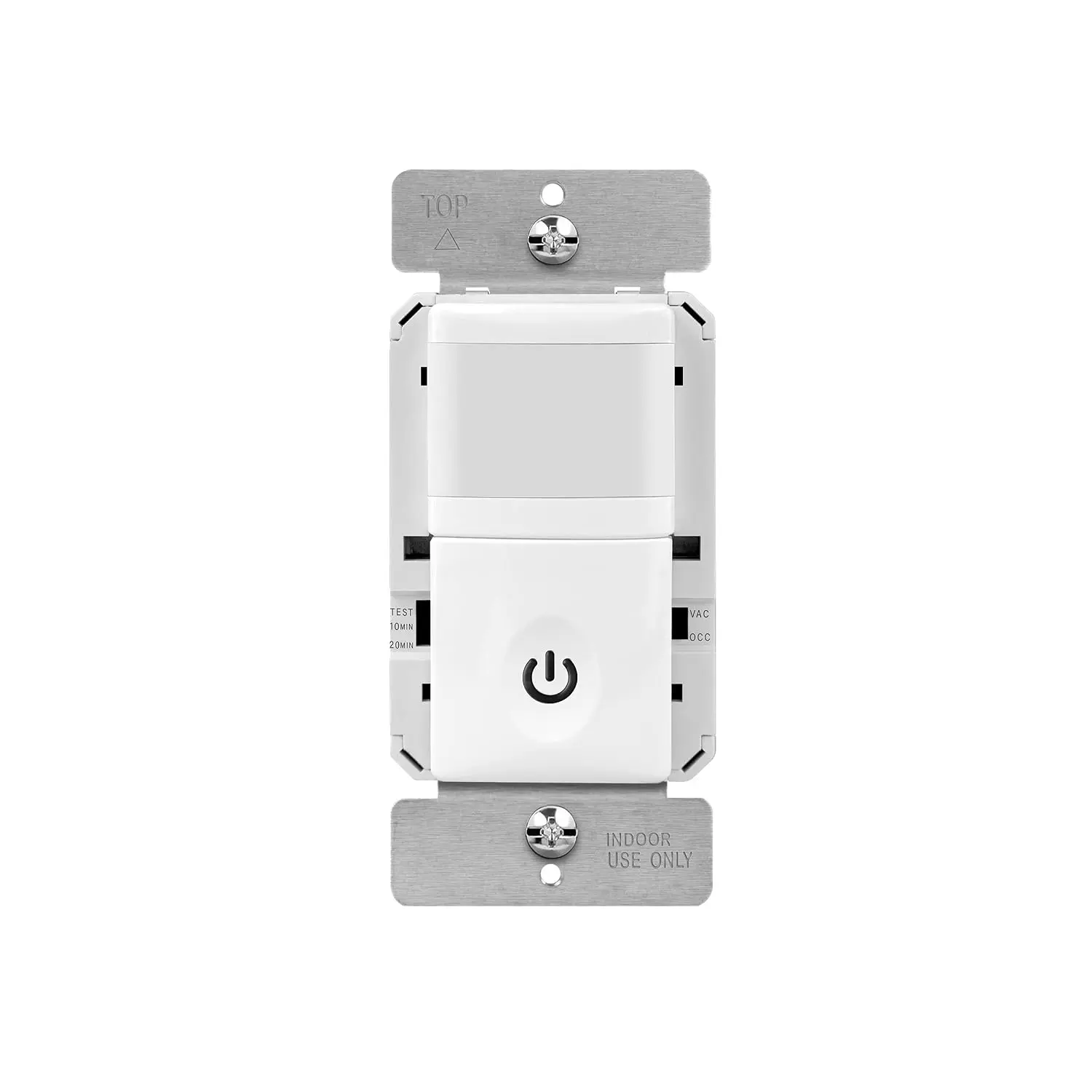 PIR Motion Sensor Switch, No Neutral, 5A/500W, Single Pole, White| Occupancy/Vacancy Sensor Switch.Smart LED backlight.Night light.Ground required.UL listed.Wall plate included.HMOS-J-W