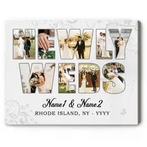 Personalized Newly Weds Photo Collage Anniversary Custom Gift Canvas Wall Art Decor Poster