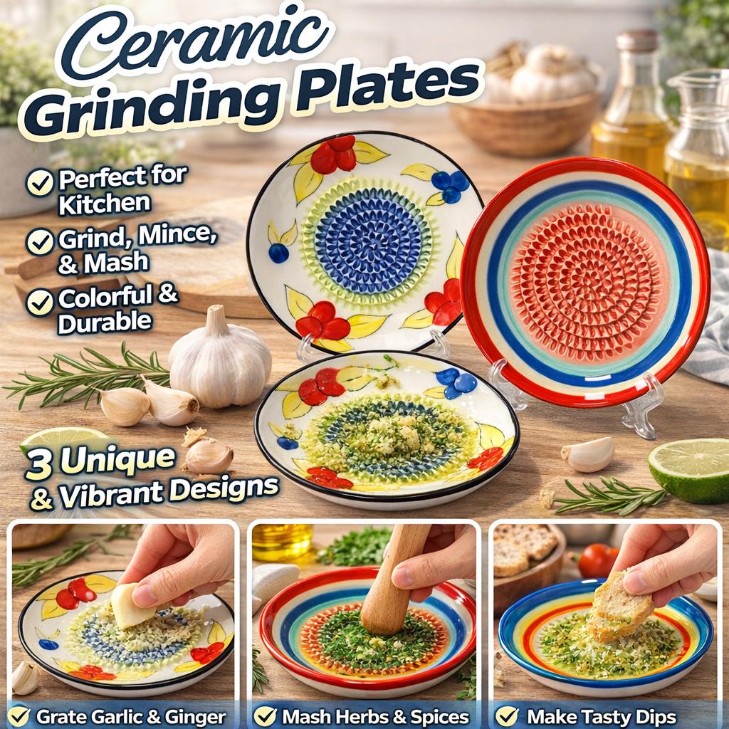 Handmade Ceramic Garlic Grater Plate Garlic Grinder Dish for Garlic Ginger Spices Kitchen Tool Easy Grinding Crusher Dish Food Preparation Tool Manual Garlic Masher Peeler Style Kitchen Gadget Non Slip Durable Easy Clean Grinding Plate Kitchen Accessories