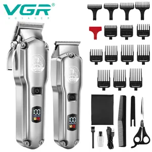 VGR 675 Hair Clippers and Trimmers Set for Men Professional, T-Blade Zero Gapped Beard Trimmer, Cord/Cordless Haircutting Kit for Barbers, Rechargeable LED Display