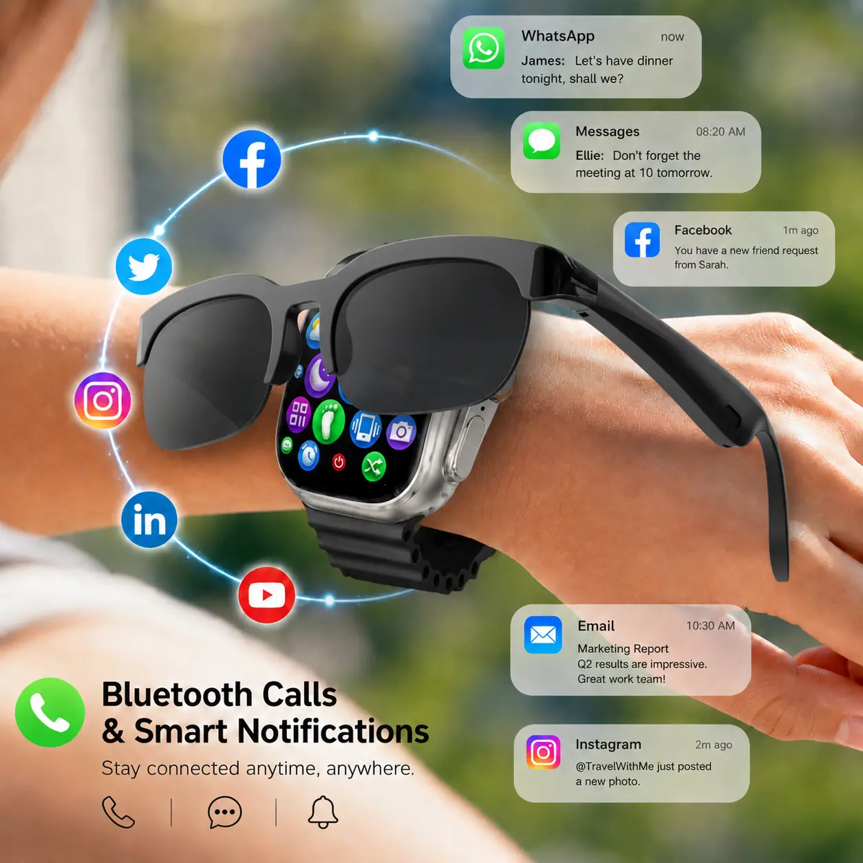 Smart Watch Set with Wireless Earbuds & Sunglasses, Modern Wearable Accessories Bundle for Daily Use