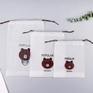 10pcs Bear Sandblasted Drawstring Bag Set, Pe Transparent String Bags for Home Use, Large Shoe Storage Packaging Bags