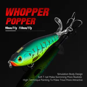 Whopper Popper Topwater Buzz Plopper Lure 90mm-11g Cast Floating Surface Bait Noisy Splashing Action for Bass Fishing Bait