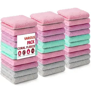 30-Piece Coral Fleece Dishcloth Set, Random Colors, Ultra-Soft High Absorbency Thick Kitchen Cleaning Cloths, 30x30 Cm/11.8x11.8 Inch