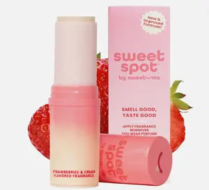 Sweetums Sweet Spot Strawberries & Cream Fragrance Roll-On Perfume Vegan Cruelty-Free Eco-Friendly Beeswax Alternative Clean Ingredients Floral Fruity Scent