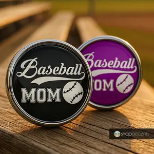 Baseball Snap - Mom, 18MM Snap Jewelry Interchangeable Snap Charm Button