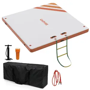 Garvee 8x6 FT Inflatable Floating Dock, PVC Air Platform with Non-Slip Surface & Orange Edging, Versatile Island Raft for Swimming, Lounging at Lake, Pool, Beach
