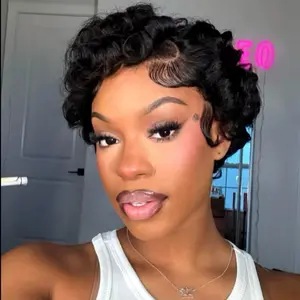 MMBEAUTY 13x4 HD Lace Frontal Pixie Cut Wig, Human Hair for Black Women, Short Pin Curls, Lightweight Pre-Plucked Brazilian Virgin Hair, Layered, Easy Install Wigs