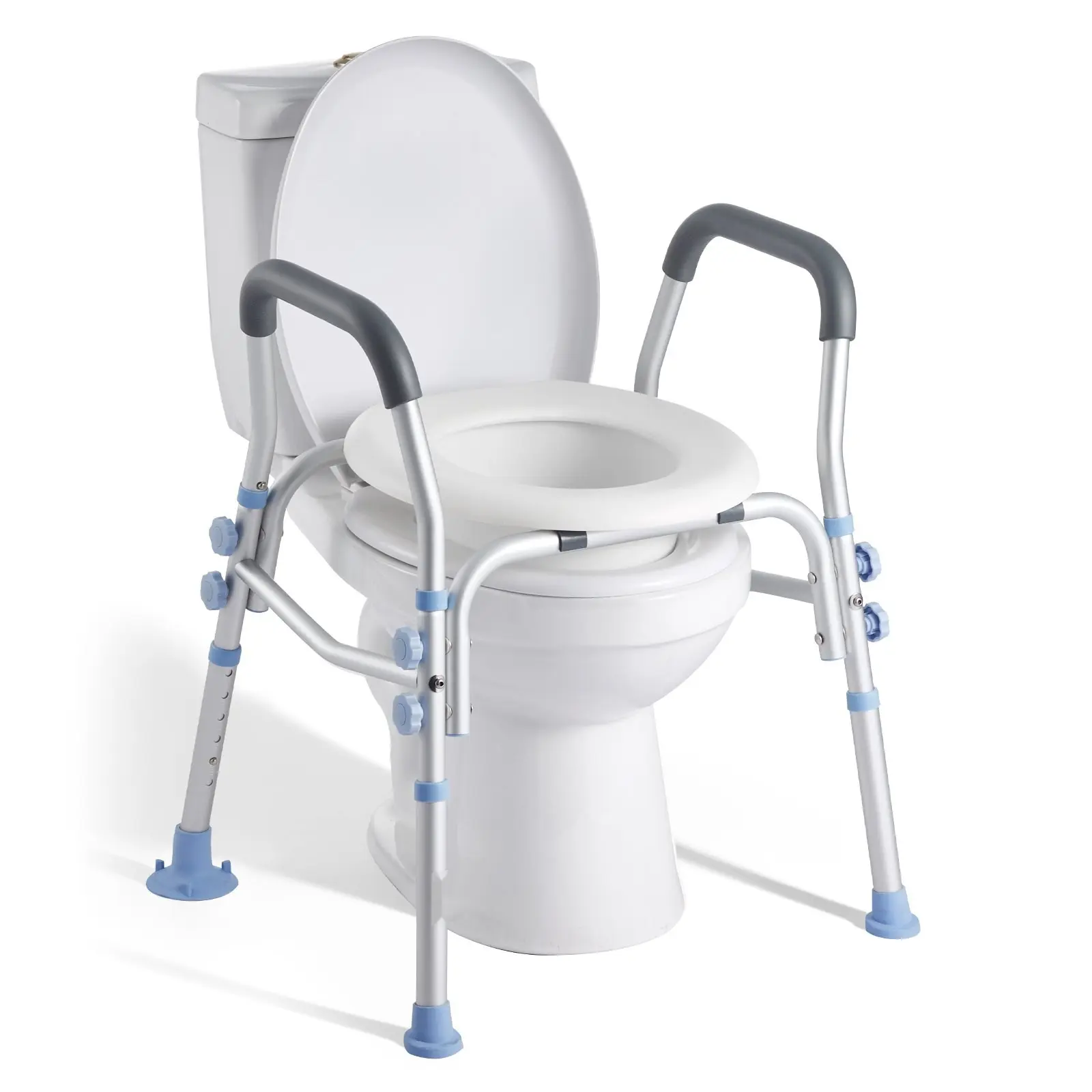 Raised Toilet Seat With Arms And Splash Guard, Wide, Adjustable Height Commode Riser For Seniors And Disabled, 300 Lb Capacity, Safety Bath Aid With Help Handles, Easy Install, Elevates Toilet For Easier Transfers