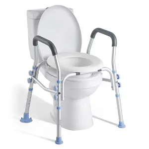 Raised Toilet Seat With Arms And Splash Guard, Wide, Adjustable Height Commode Riser For Seniors And Disabled, 300 Lb Capacity, Safety Bath Aid With Help Handles, Easy Install, Elevates Toilet For Easier Transfers