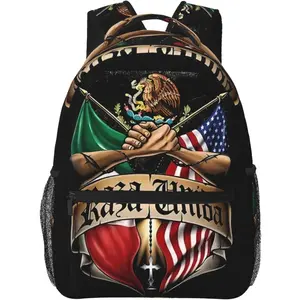 Mexican American Flag Eagle Laptop Backpacks Double Shoulder Laptop Pack Bag Daypack Back Pack Bags Rucksack Computer Bag with Side Pockets Front Zipper Pockets For Commutes Travel