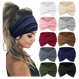 10PCSWide African Stretch Headbands in Assorted Colors for Women's Fashion Accessories 95% Polyester 5% Spandex Soft Breathable Turban Headbands for Home Work Sports 8.66inchX4.33inch