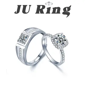 #101 A2 (Halo Star) 925 Sterling Silver Lab-Grown Moissanite Adjustable Couple Promise Ring