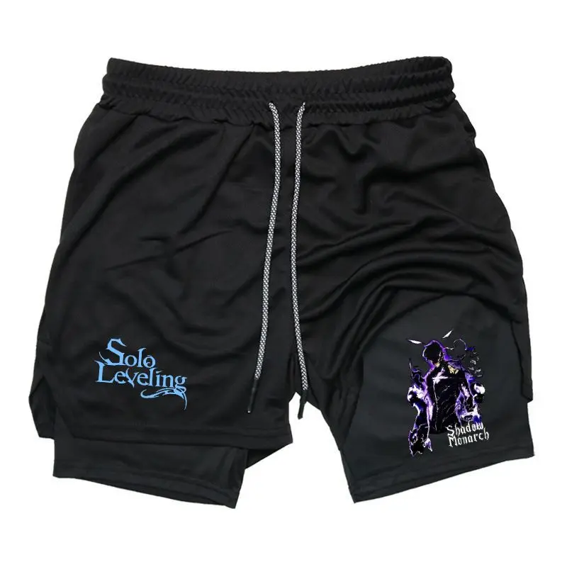 Solo Leveling Shadow Monarch Fan Apparel 2 in 1 Shorts Sweat Shorts for Men Drawstring Waist Streetwear Style Summer Outfits Men Shorts Gifts for Him
