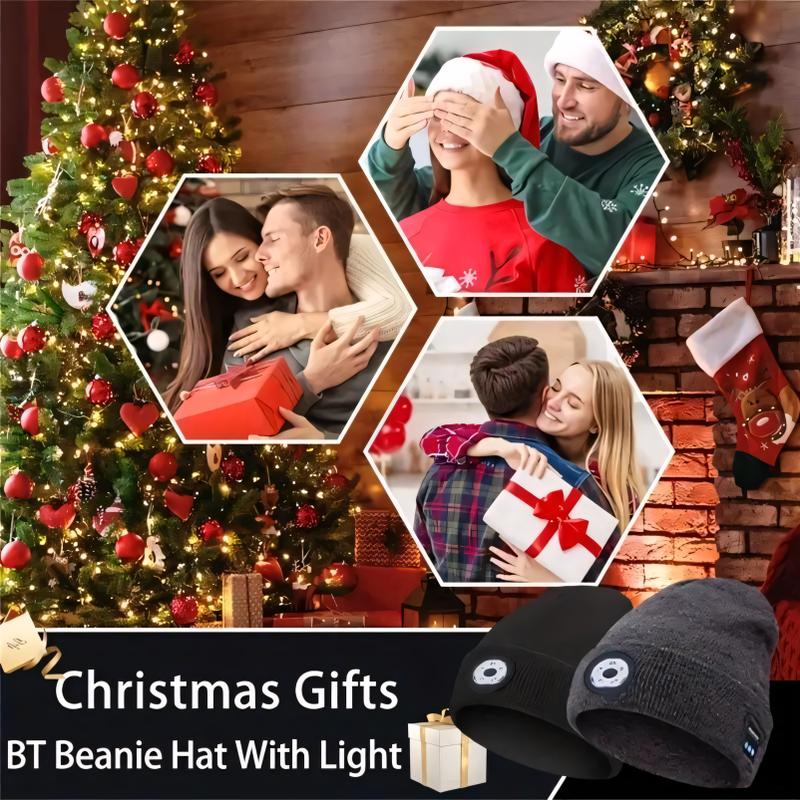 Bluetooth Beanie with Light, Unisex USB Rechargeable LED Flashlight Hat with Cordless Headphones & Built-in Speaker Microphone, Christmas & Birthday Gifts for Men, Husband & Teenagers