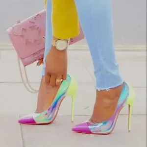 Women's Sexy Neon Iridescent PVC Pointed Toe Patent Leather Pumps