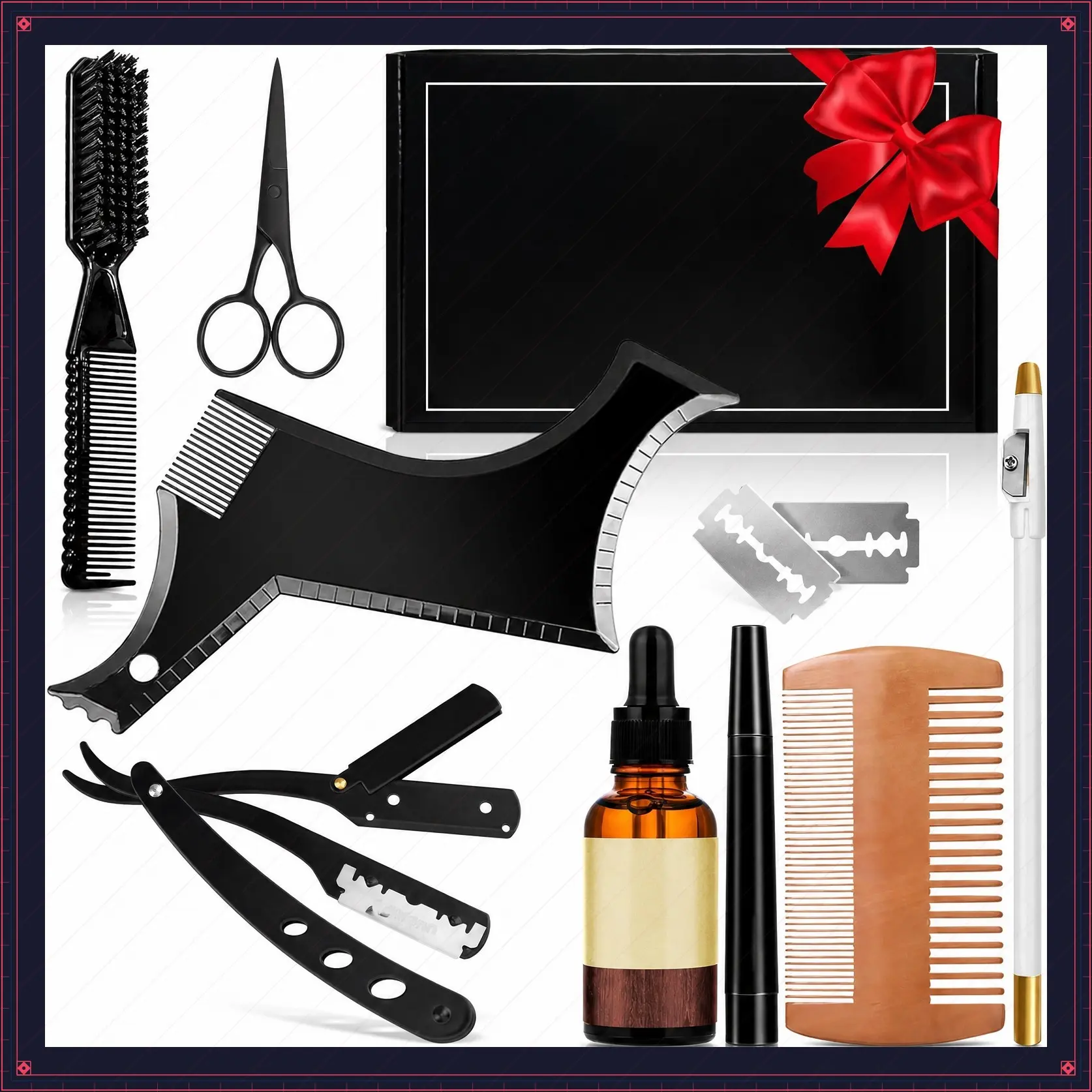 【Deals for You days】Beard Shaper for Men Beard Shaping Tools - Beard Straightener, Beard Template Guide, Professional Straight Edge Razor, Edge Blade, Barber Pencil, Beard Comb, Scissor, Gifts for Men Boyfriend Husband