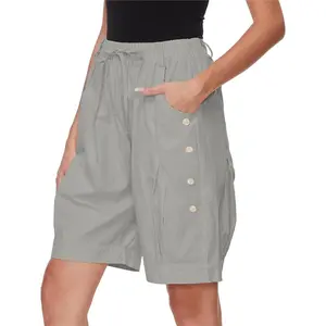 Womens Bermuda Shorts High Waist Drawstring Loose Capris Wide Leg Comfy Summer Beach Casual Dressy Pant with Pockets