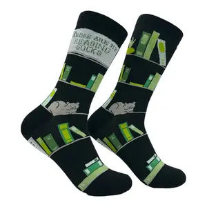 Women's These Are My Reading Socks Funny Sarcastic Nerd Graphic Novelty Footwear for Ladies Funny Graphic Socks Comfortable Fitted Spandex Cotton