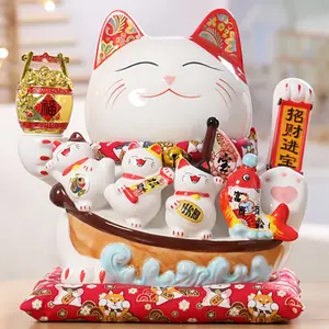 11-Inch Lucky Cat Figurine with Automatic Waving Hands - Perfect for Home, Office, and Store Decor |   Ideal Housewarming Gift