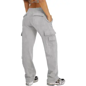 Womens Fleece Cargo Sweatpants High Waisted Drawstring Baggy Joggers Pants Straight Leg Casual Sweatpants