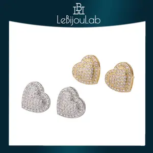 [LeBijouLab] Golden & Silver Hip-hop Heart Stud Earrings with Heart-Shaped Design and Decorative Finish