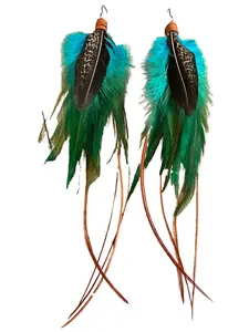 The Colorado 8-Turquoise Brown Feather Earrings 8 Inch | Long Statement Feather Earrings | Western Boho Lightweight Earrings
