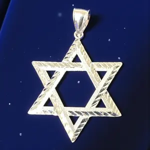 925 Sterling Silver Diamond-Cut Star of David Pendant- 4cm, 5.5cm
