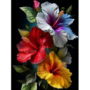 5D Diamond Art Kits for Adults, Hibiscus Flower Full Round Drill Diamond Painting for Beginner, DIY Adult Gem Art Painting with Diamond Dots for Home Wall Decor Gift 12x16 Inch