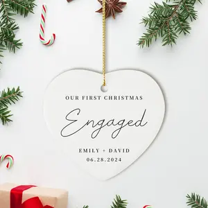 Engaged Christmas Ornament, Custom Engagement Keepsake, Engagement Gift, Personalized First Christmas Engaged, Engagement Announcement