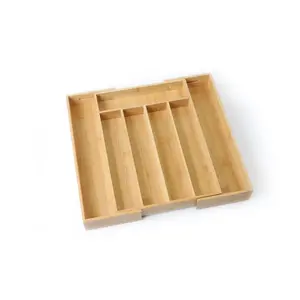 Natural Bamboo Expandable Silverware Organizer, 13.98 x 10.04-15.35 x 1.97 inches