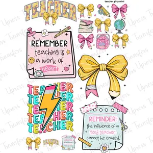 Teacher Girly Mini DTF Transfer Gang Sheet 24.5" Wide x 36" Long Direct To Film Trendy Vibrant Designs for Stylish Wardrobe