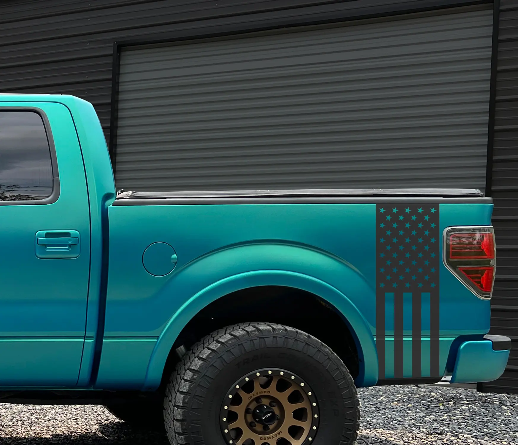 Universal Truck Bedside American Flag Matte Black Vinyl Decal Set