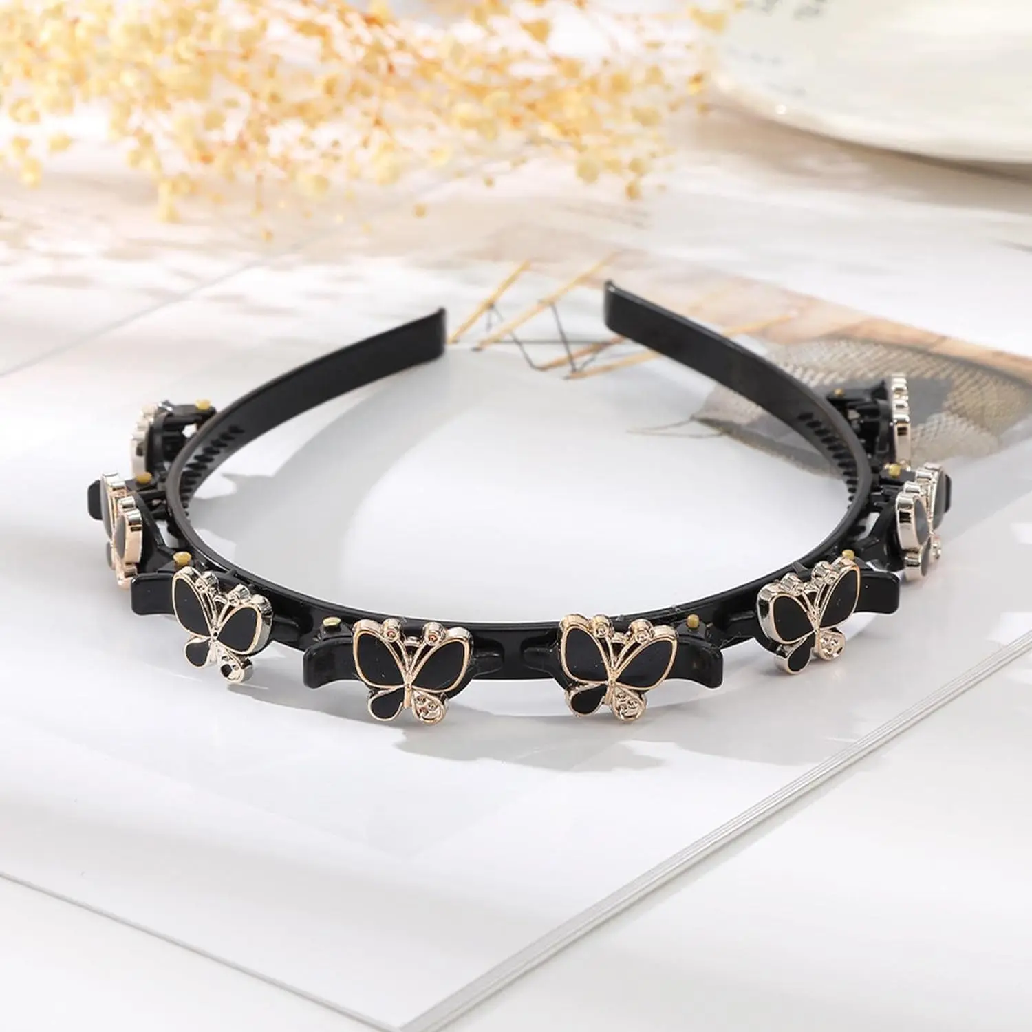 Women's Black Butterfly Clip On Headband, Casual Fashion Hair Tool for Double Bangs & Plait Weave Braided Hairstyles, Butterflyclipheadband, Female, Braided Look, Braids Hairstyles, Daily Wear