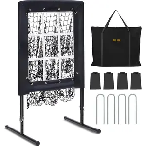 Baseball Pitching Net, 9 Hole Pitching Net with Strike Zone, 5 Adjustable Heights Baseball Throwing Net for All Ages, Heavey Duty Solo Trainer with Carry Bag for Backyard Practice