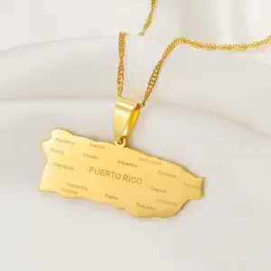 Puerto Rico Map PR Country Pendant Necklace Jewelry Creative map necklace Women Puerto Ricans Unisex Flag